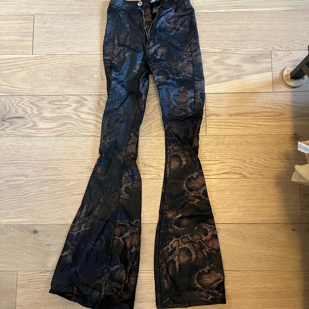 Snakeskin flare pants